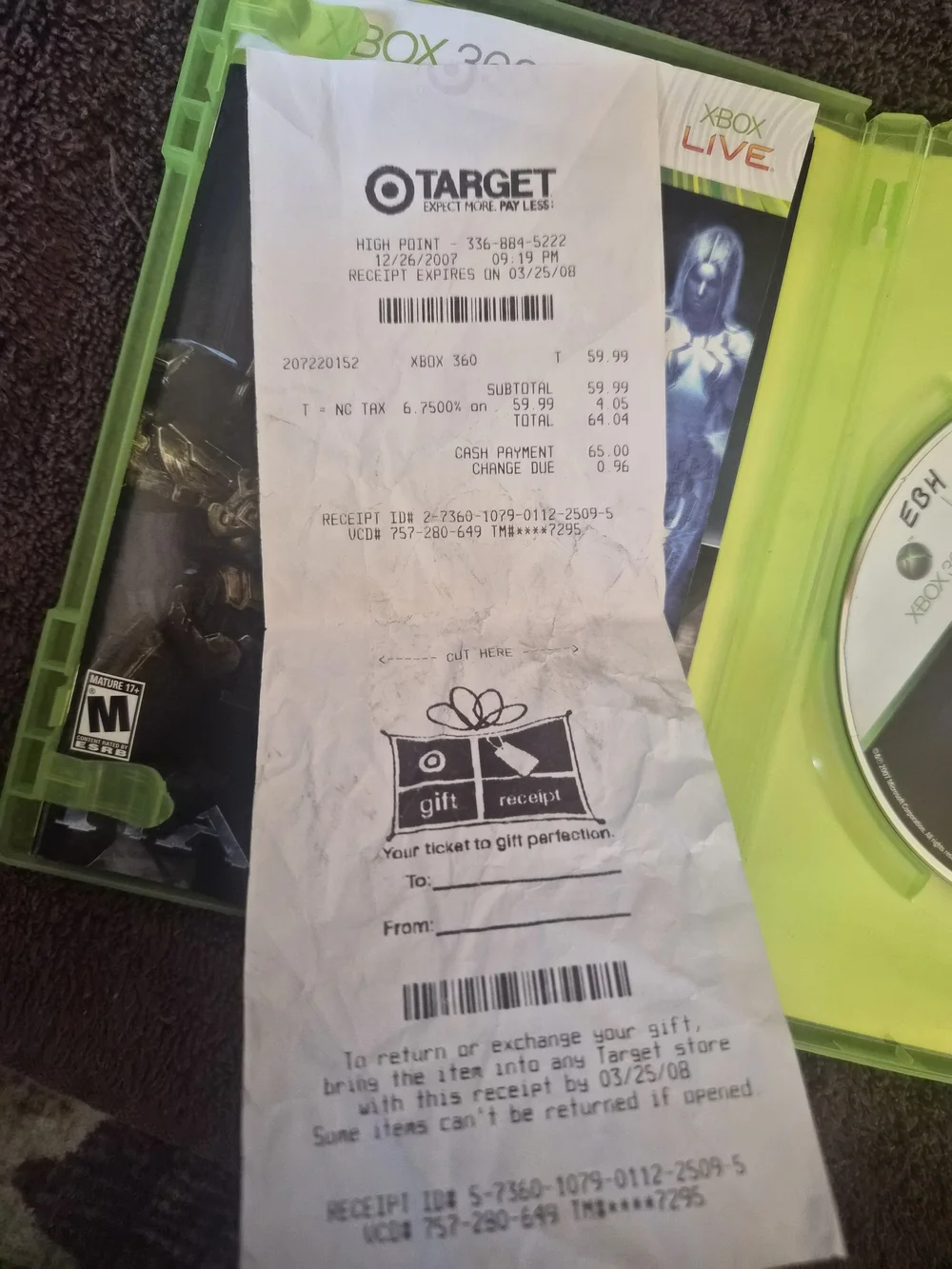 Halo 3 Xbox 360 Complete CIB w Manual & Original Receipt Tested